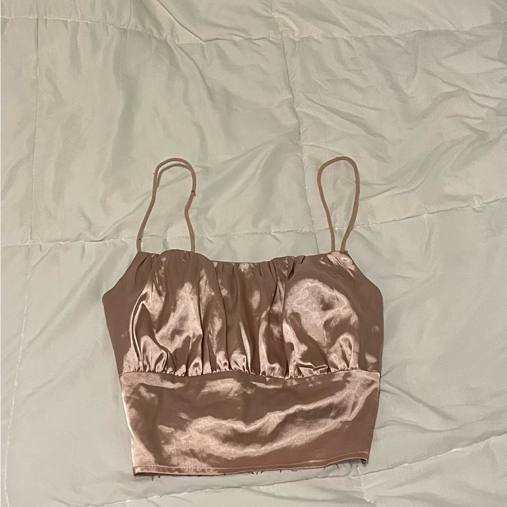 Elegant Satin Tan Cami Top